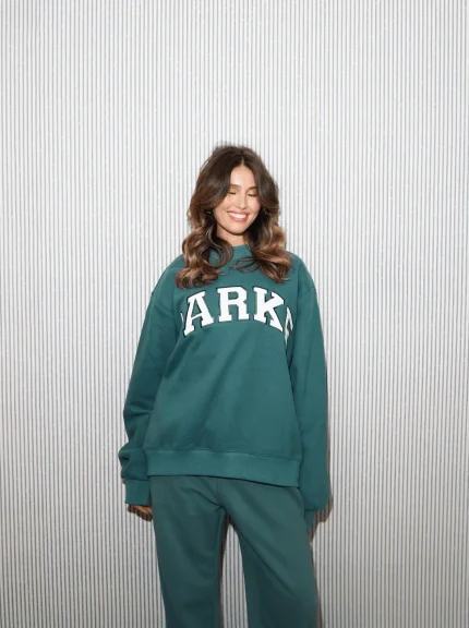 Parke Varsity Mockneck Evergreen & White (1)